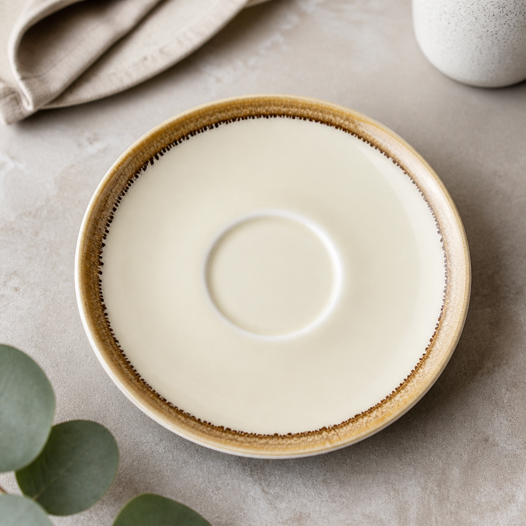 Commercial Porcelain Cappuccino Saucers 140mm Sandstone 6 Pack