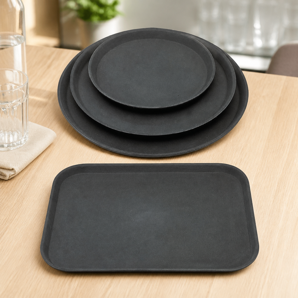 Commercial Non-Slip Plastic Tray Set 12 Pack Round Rectangular