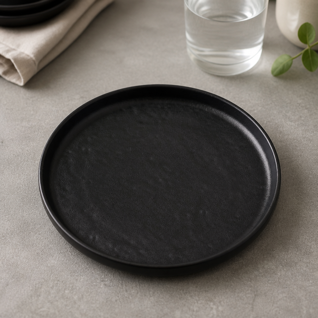 Commercial Melamine Round Plates Black 164mm 12 Pack