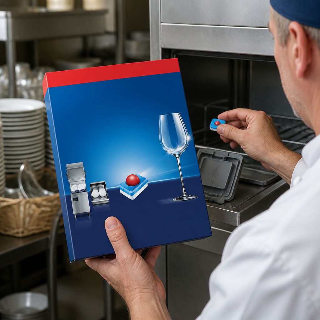 Pack of 125 commercial dishwasher tablets for kitchens