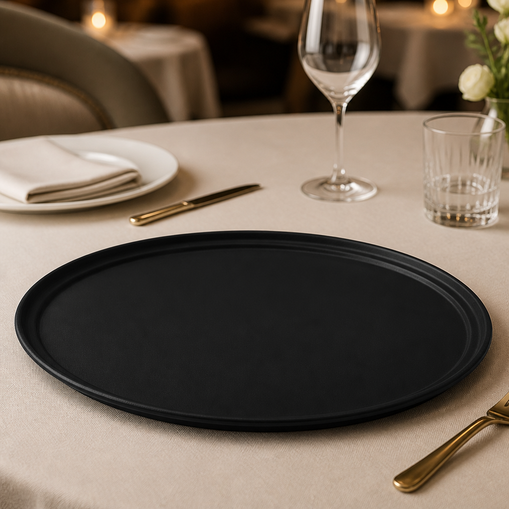 Commercial Fibreglass Non-Slip Tray Black 685mm Oval
