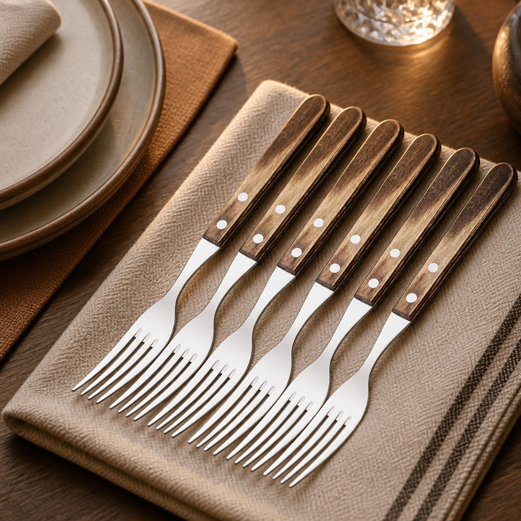 Set of 6 commercial steak forks for restaurant use