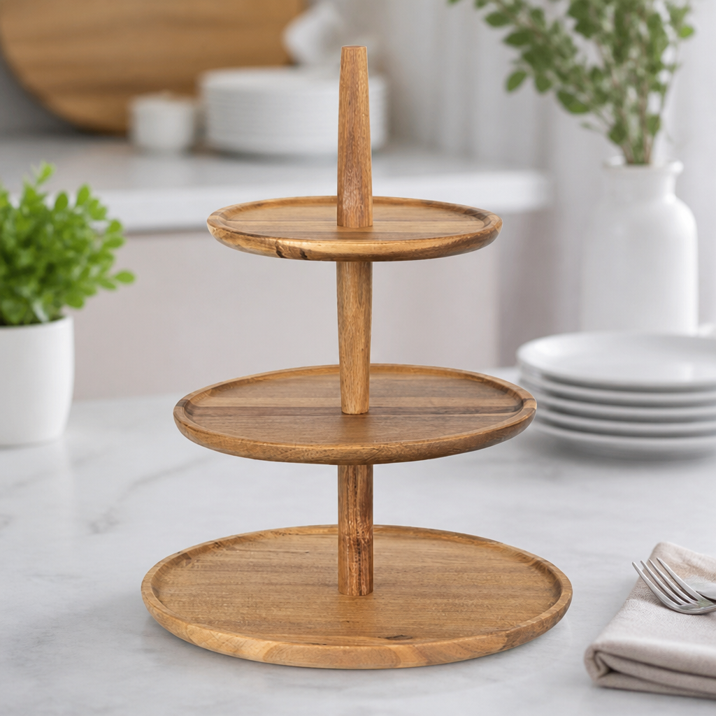 Commercial Acacia 3-Tier Cake Stand 305mm Diameter Brown