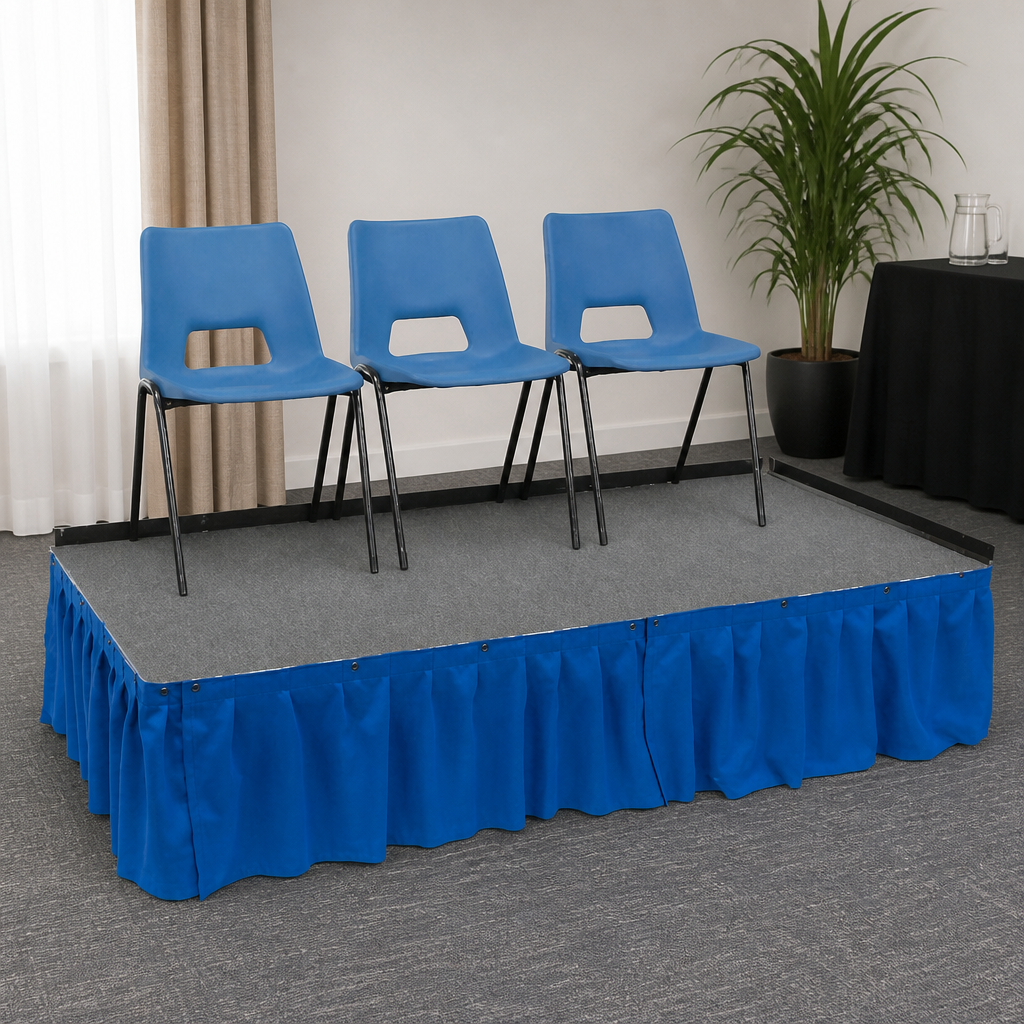 Commercial Pleated Valance Deep Blue 230mm for Staging Setup