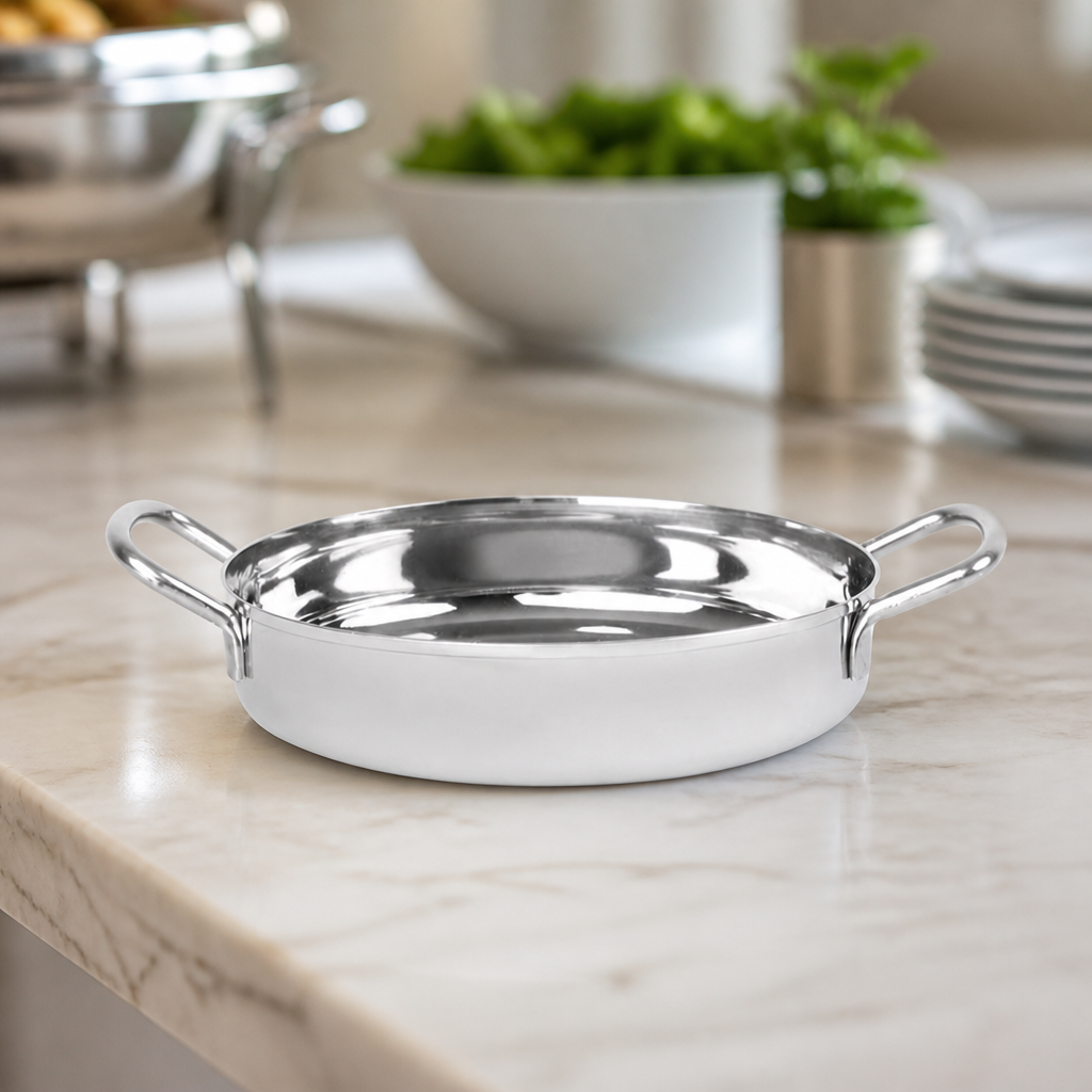 Commercial Stainless Steel Double Handle Serving Dish 150mm