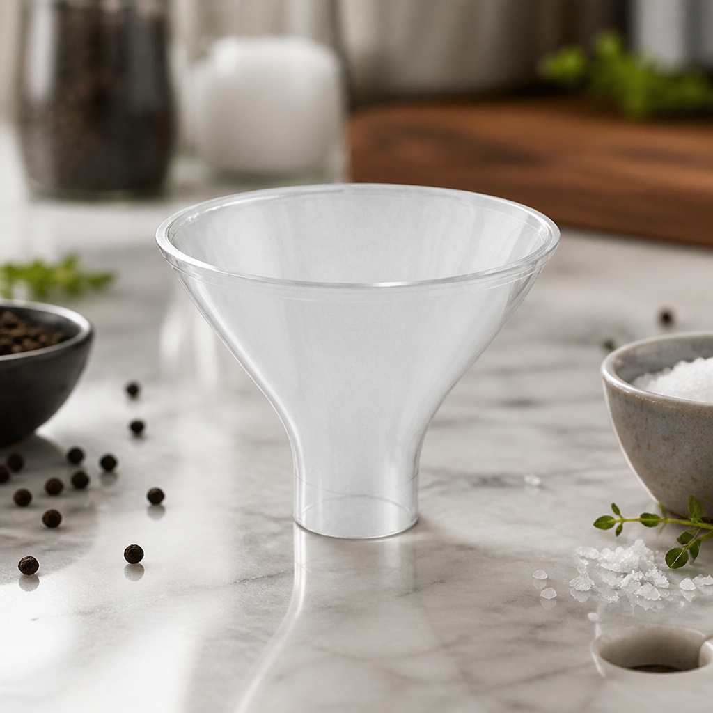 Clear kitchen funnel for filling salt and pepper mills