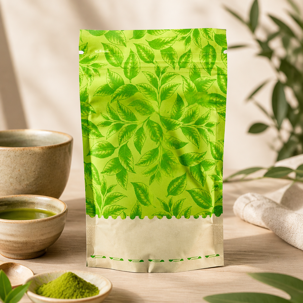 Commercial Matcha Tea Pouch 100g High in Fibre and Protein