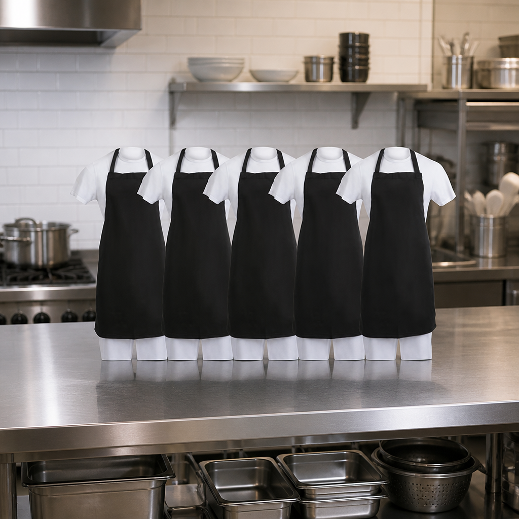 Commercial black bib aprons multipack - 5 pack