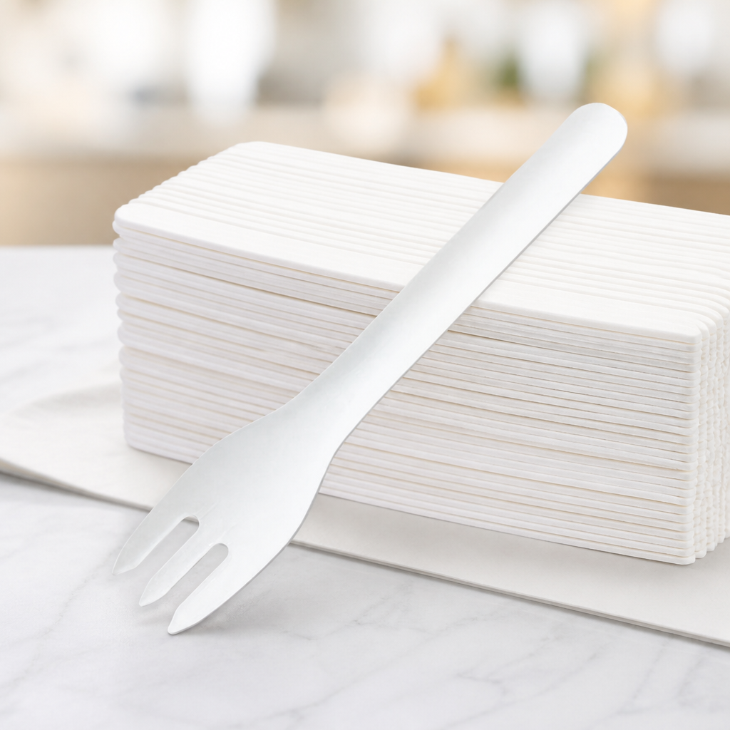 Compostable Paper Forks 155mm - 100 Pack Disposable Cutlery