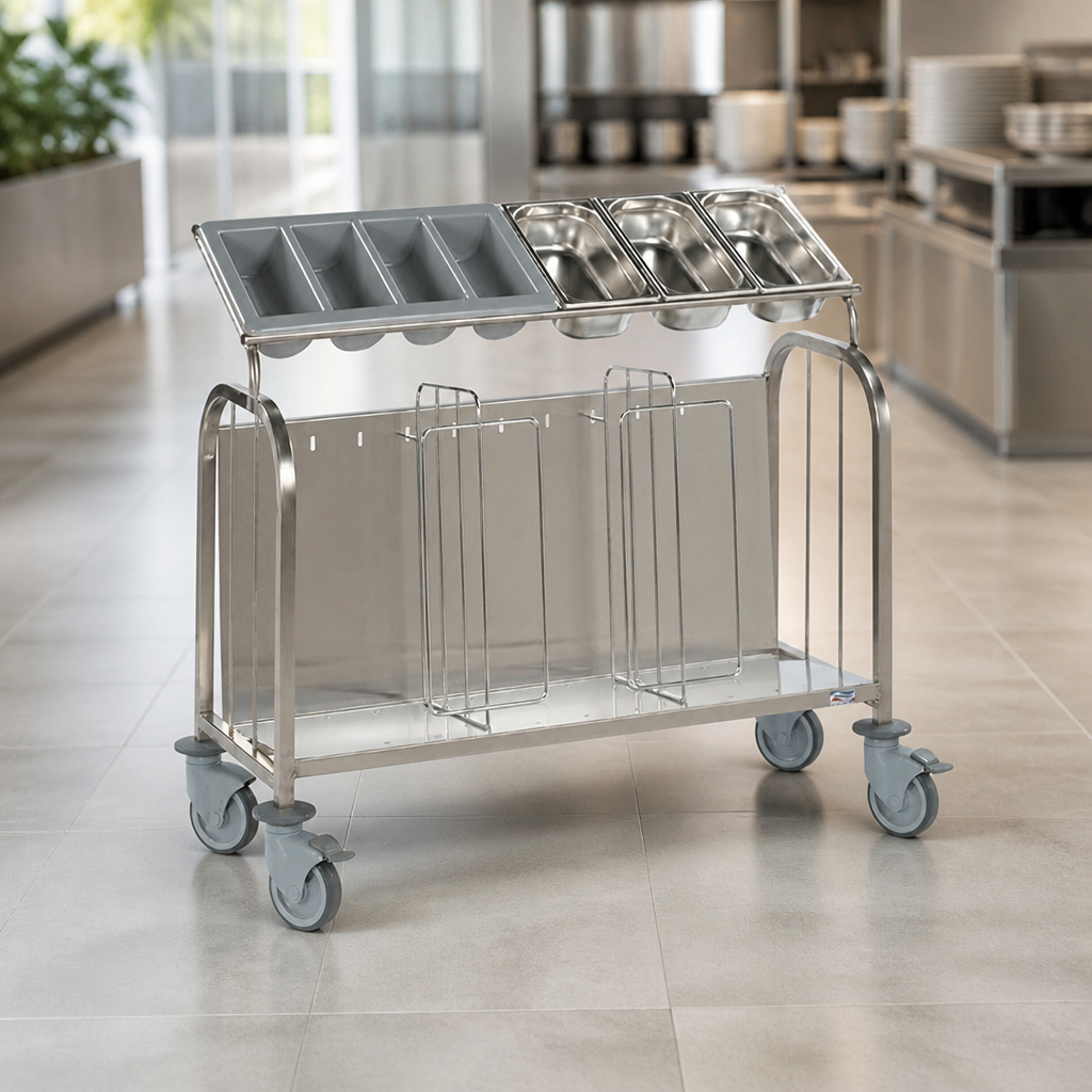 Low Plate And Cutlery Trolley For 200 Dinner Plates