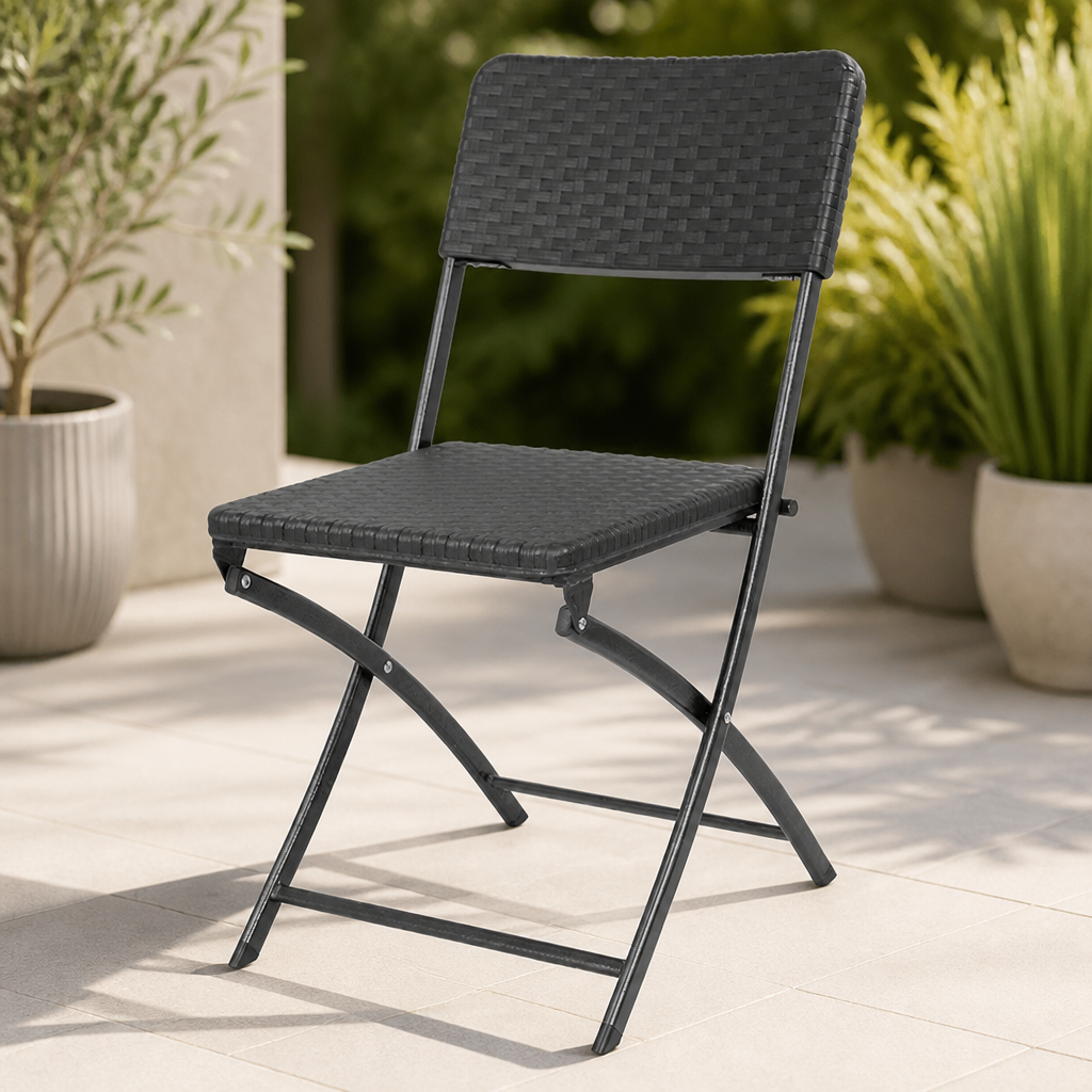 Commercial Rattan Folding Chairs Black 2 Pack for Catering