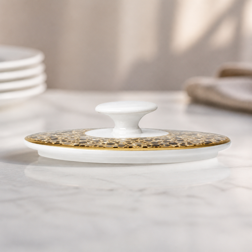 Commercial Bone China Sugar Bowl Lids 12 Pack Gold Accents