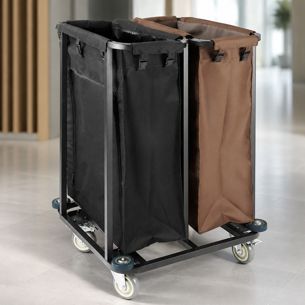 Commercial 2 Compartment Linen Trolley 200L Capacity Black