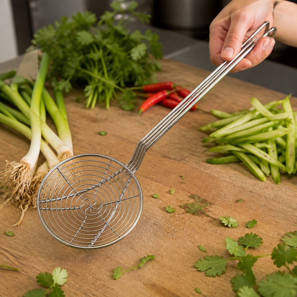 Commercial Stainless Steel Skimmer with Handle 6 Inch