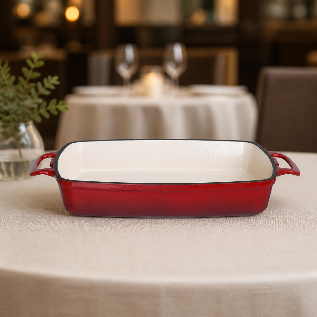Commercial Cast Iron Casserole Dish 1.8Ltr Red Gratin Dish