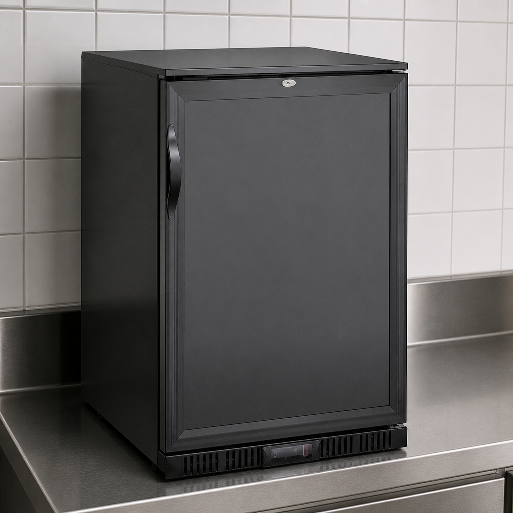 Commercial Back Bar Cooler 128Ltr Solid Door 850mm Height