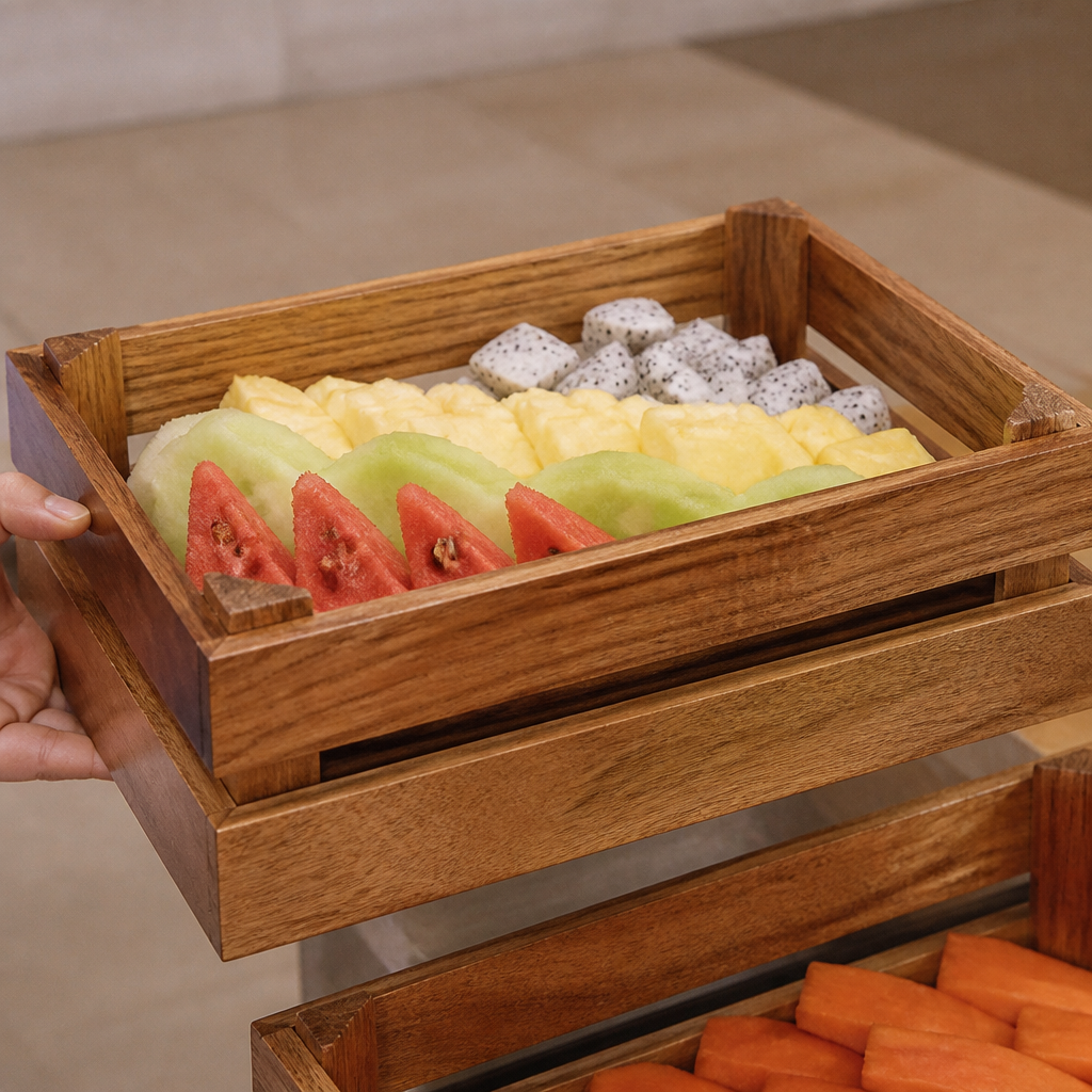 Commercial Acacia Crate for elegant food presentation