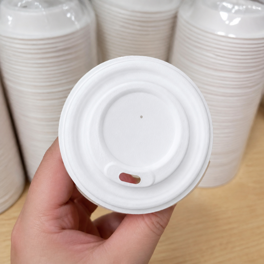 Compostable Bagasse Coffee Cup Lids 225ml 8oz disposable pack