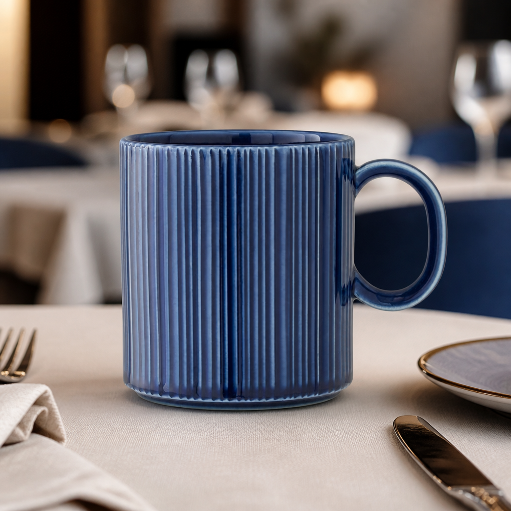 Pack of 12 durable porcelain commercial mugs 340ml in midnight blue