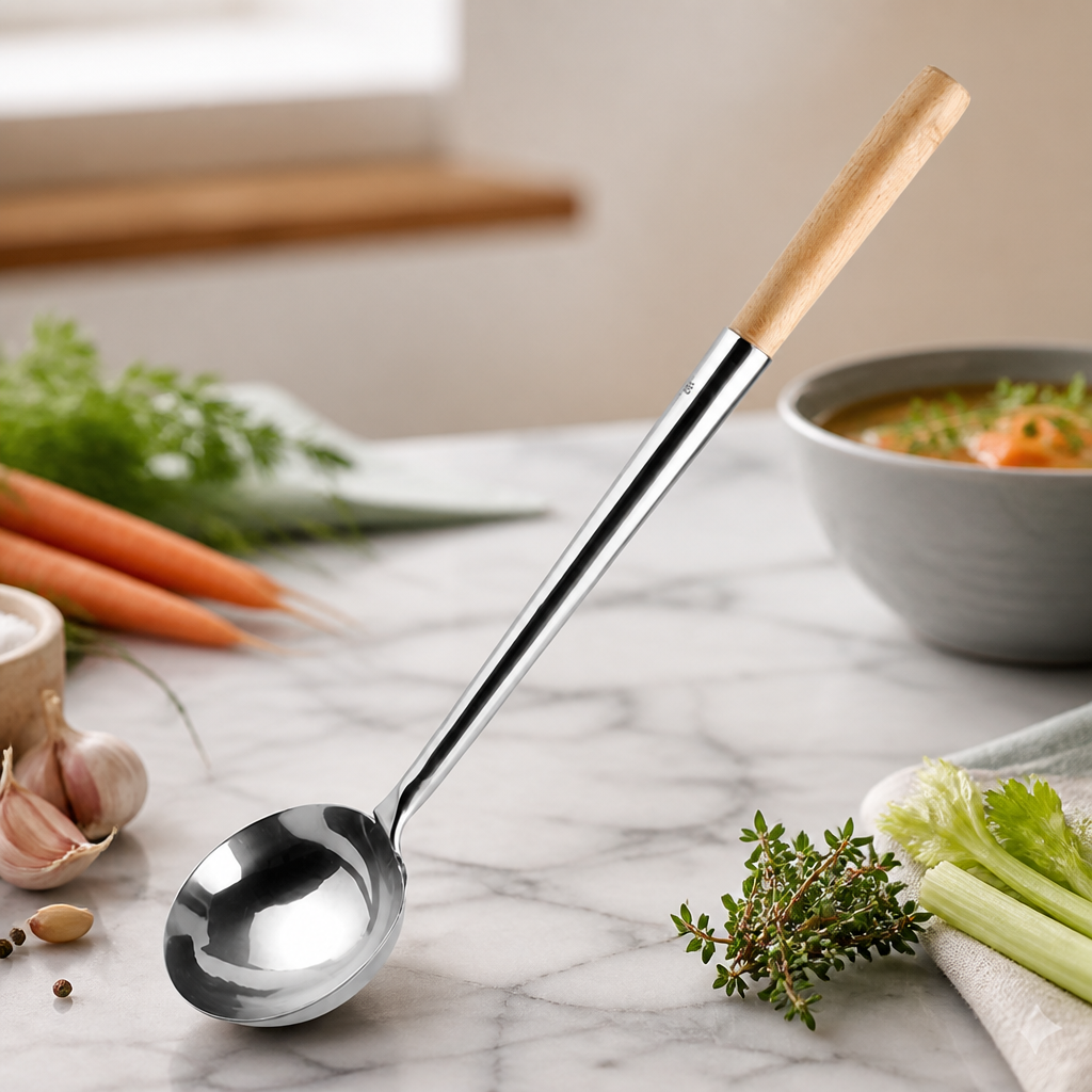 Commercial Stainless Steel Soup Ladle 170ml with Wooden Handle