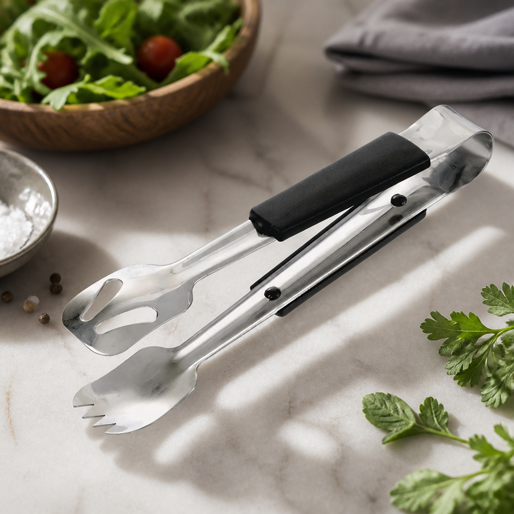 Commercial Stainless Steel Serving Tongs 235mm Black Handle