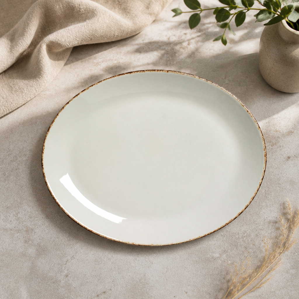 Brown Dapple Oval Coupe Plates 305mm (12 Pack)