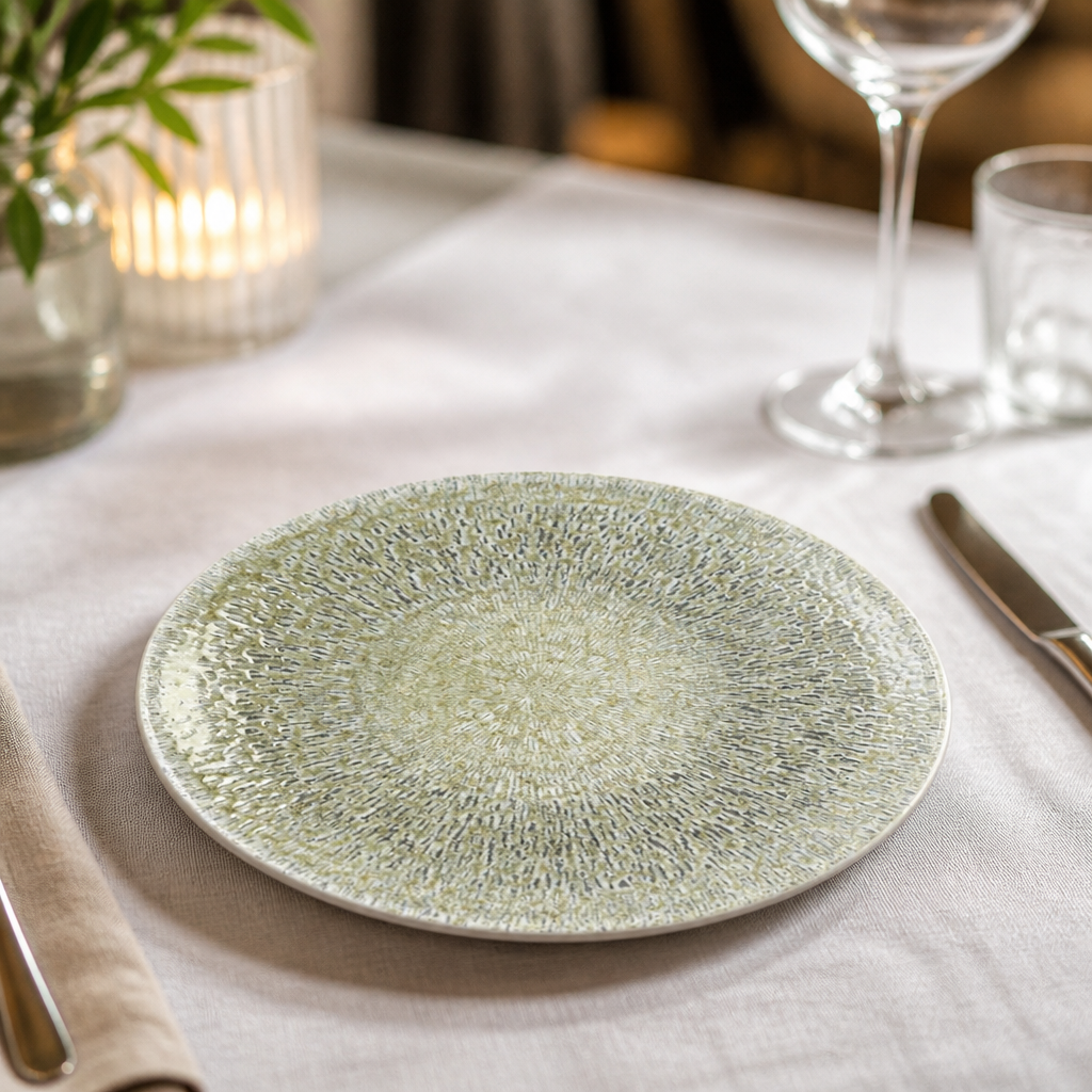 Commercial Coupe Plates 164mm Organic Grain Speckled Green 12 Pack