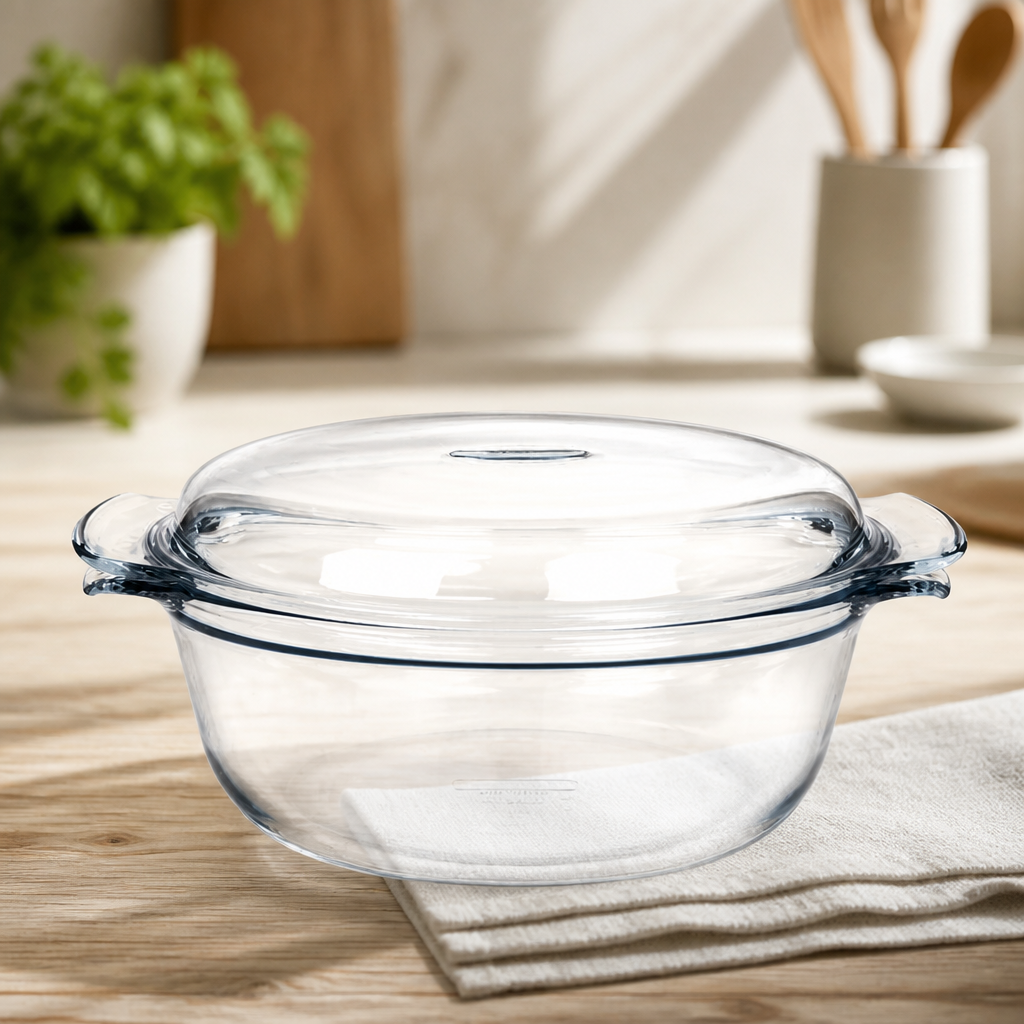 3.75L Commercial Round Glass Casserole Dish with Lid