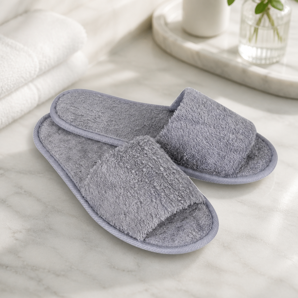 Commercial Spa Slippers One Size Fits Most Grey Cotton Towelling