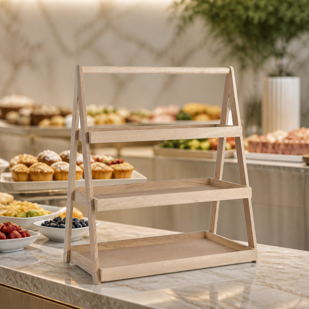 Three-Tier Wooden Serving Tray 640mm Height Commercial Display