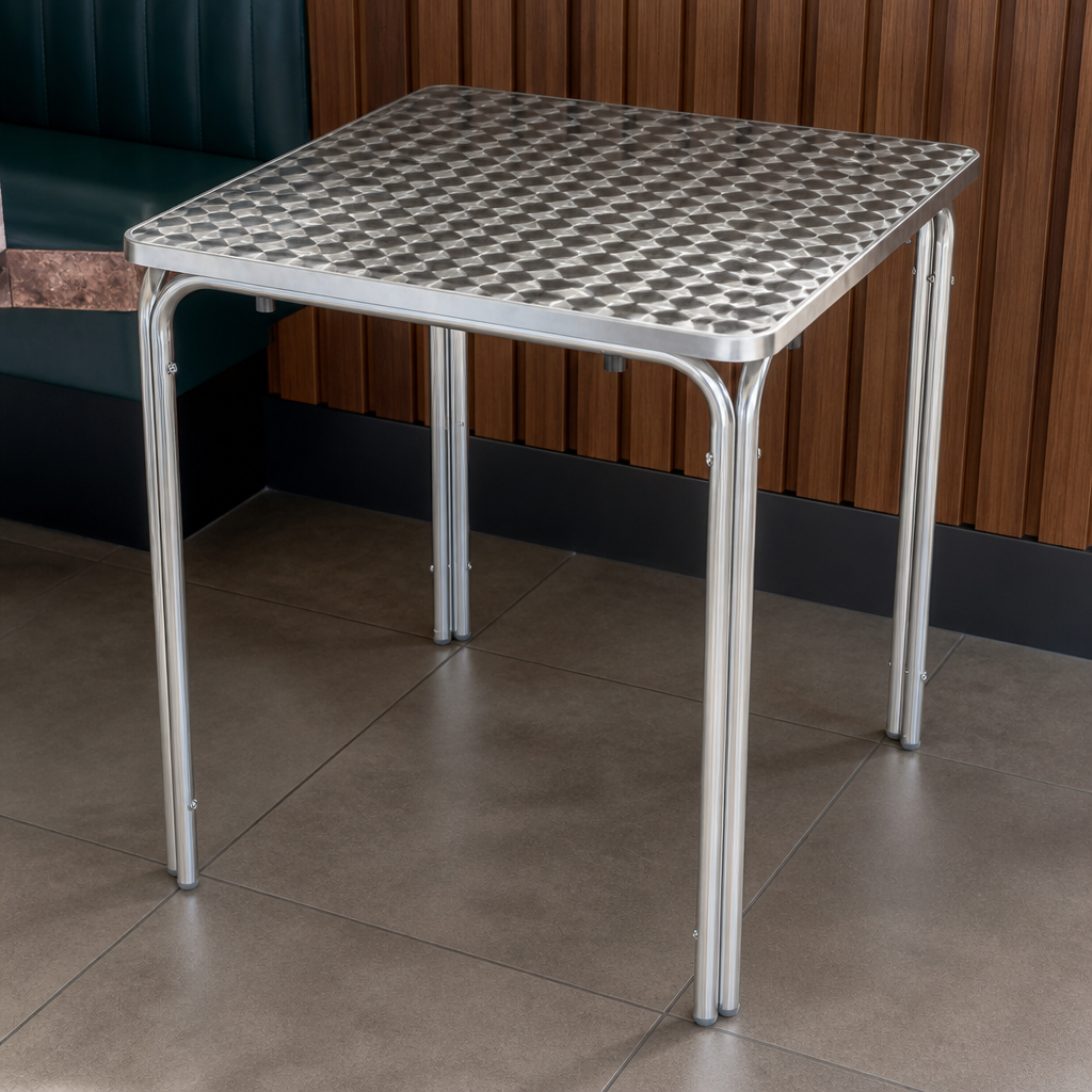 Commercial Outdoor Square Leg Table 600mm Stainless Steel Aluminium