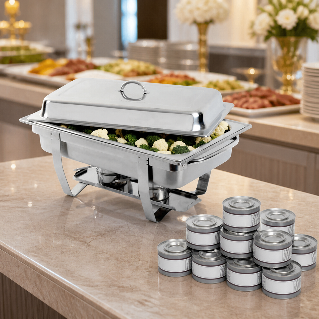 Commercial chafing dish set with 24 fuel tins for buffets