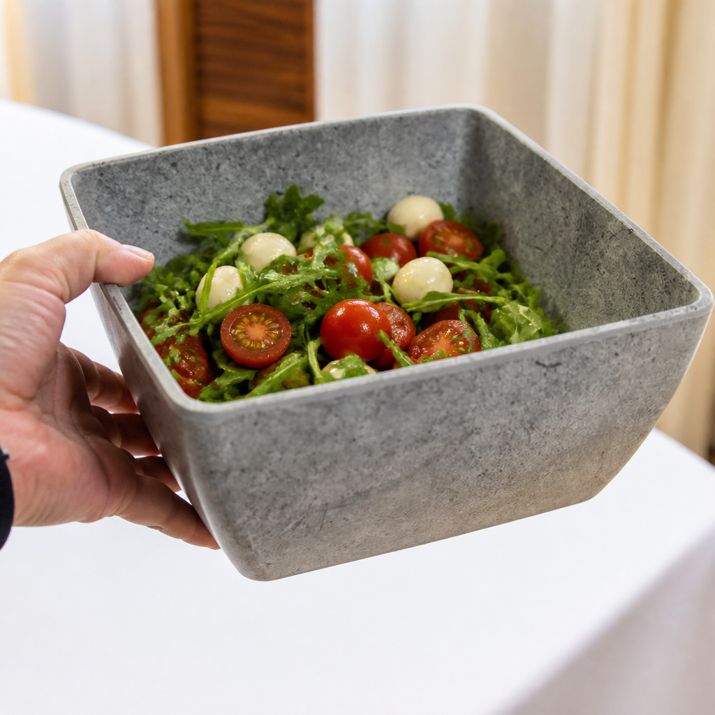 Commercial Square Melamine Bowl 250mm 3L Capacity Grey