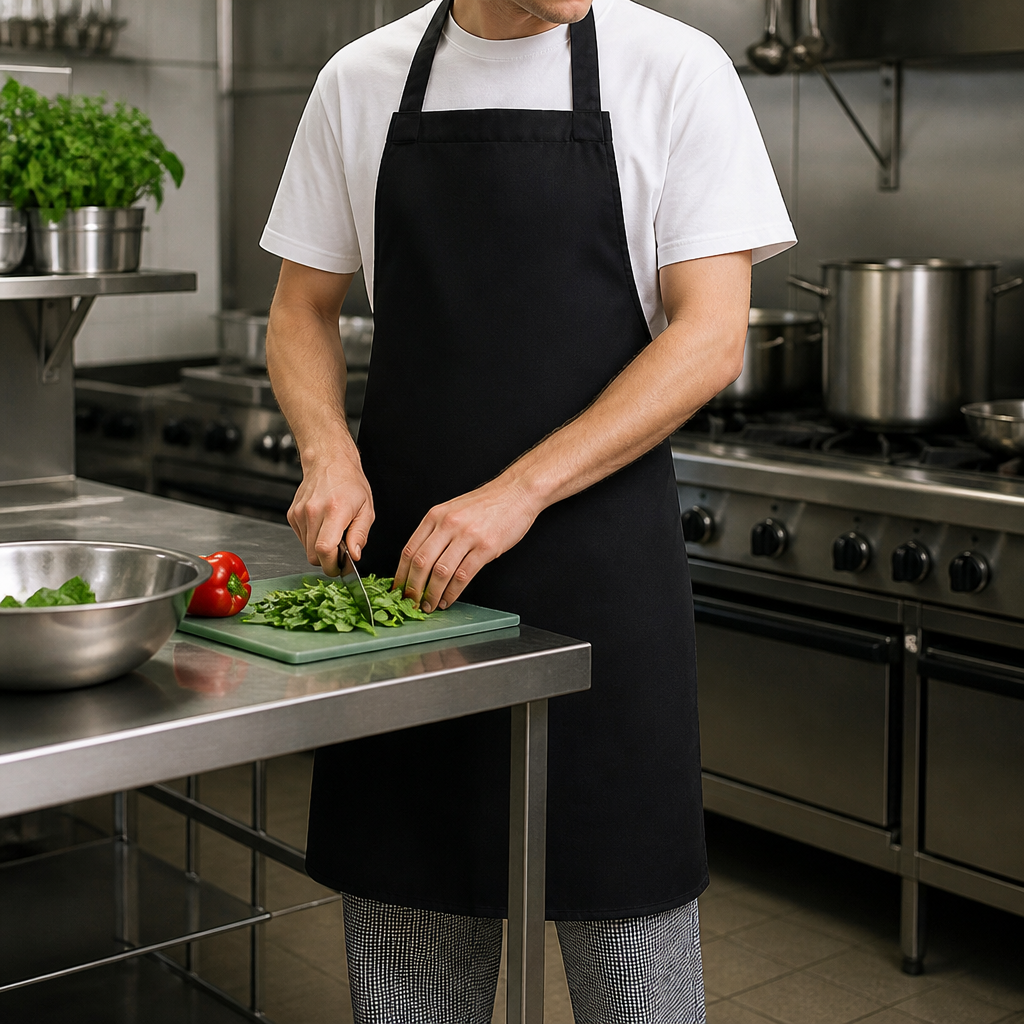 Commercial Staff Bib Apron Black One Size Adjustable 710x960mm