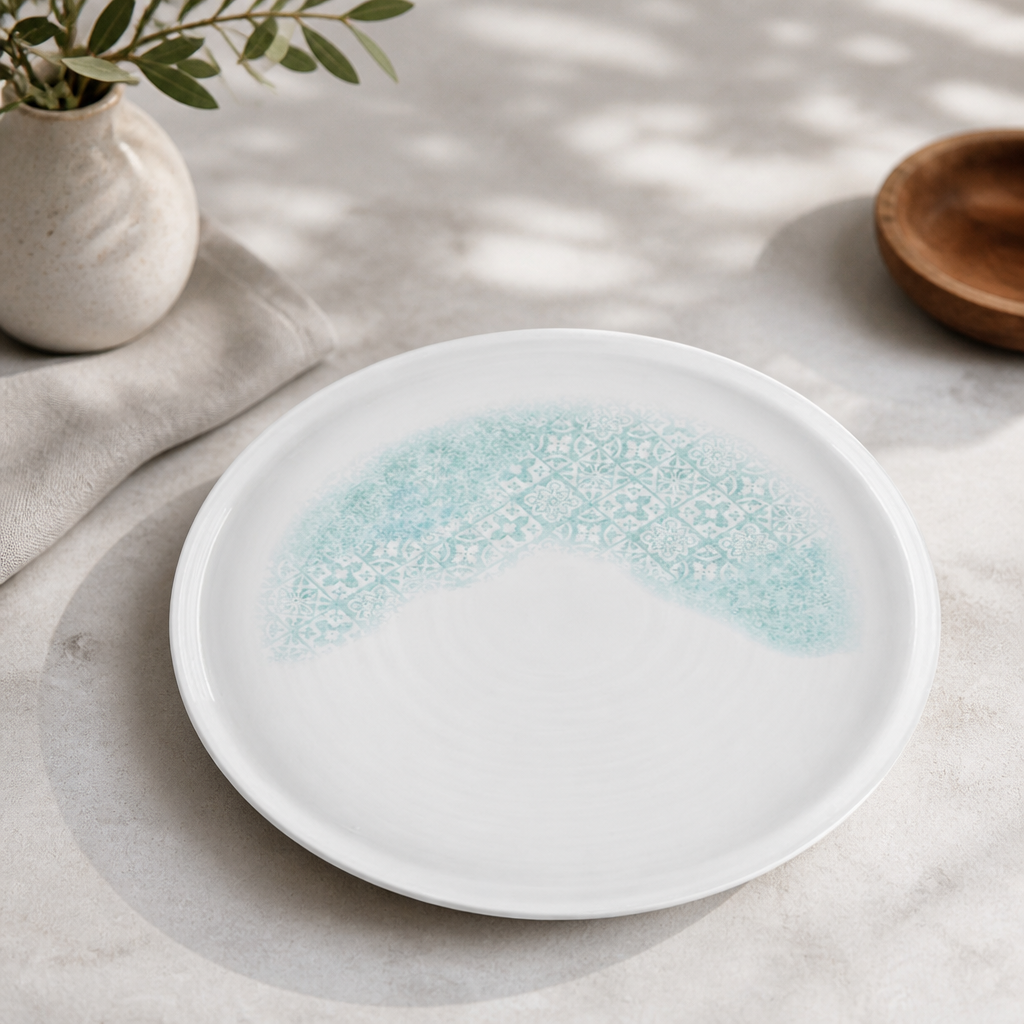 Vintage print aquamarine walled plates 260mm 6 pack