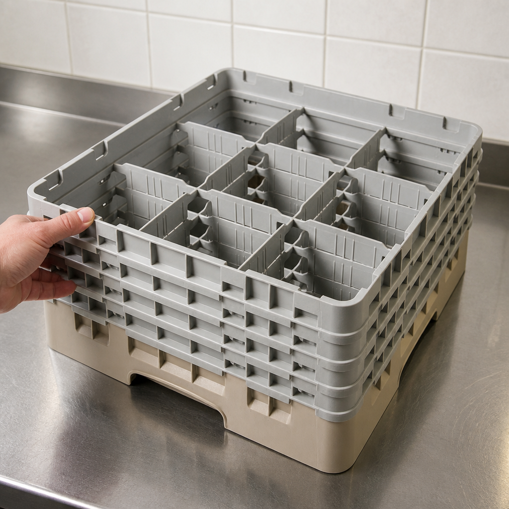 Commercial glass rack with 9 compartments for 257mm glasses
