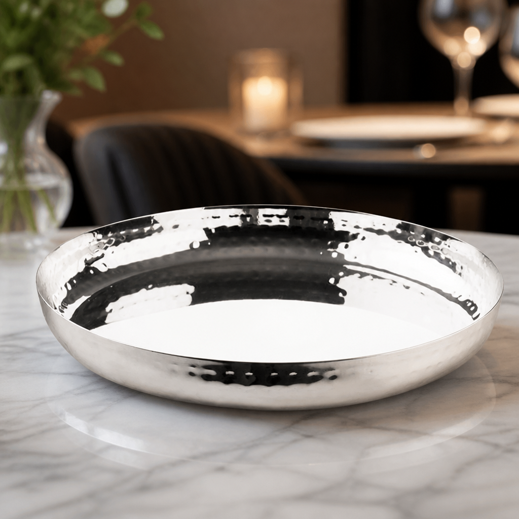 Hammered Stainless Steel Round Serving Tray 260x35mm