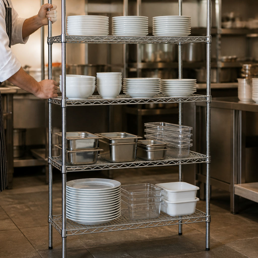 Commercial 4 Tier Wire Shelving Unit 1220x460mm Silver