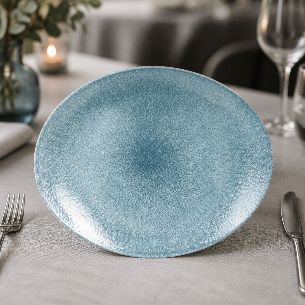 Commercial Oval Coupe Plates 317mm in Topaz Blue, 12 Pack
