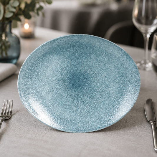 Commercial Oval Coupe Plates 317mm in Topaz Blue, 12 Pack