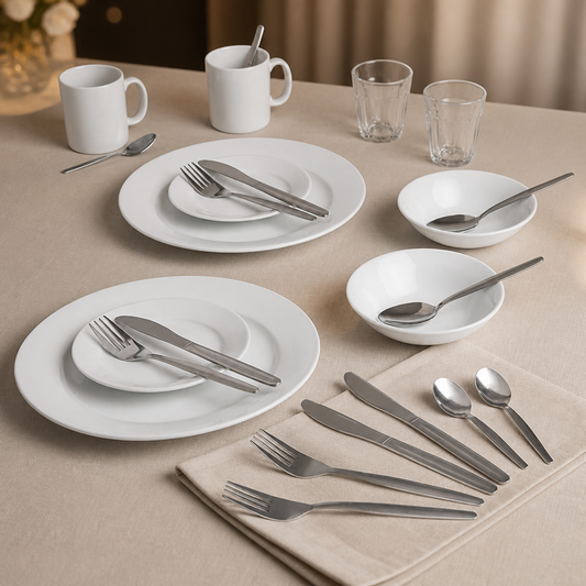 Student Accommodation Crockery and Cutlery Set 4 Place Settings