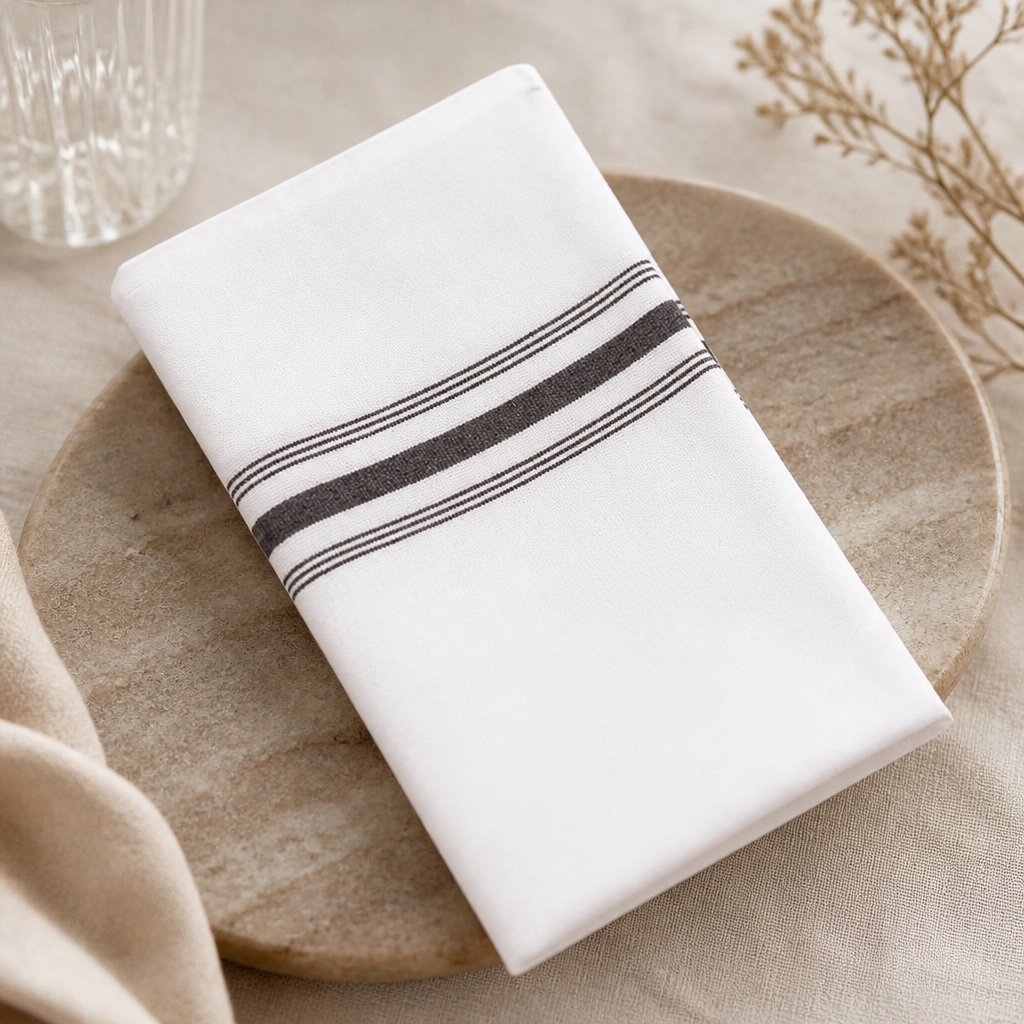 Commercial Bistro Table Napkins Black Stripe 10 Pack 460x560mm