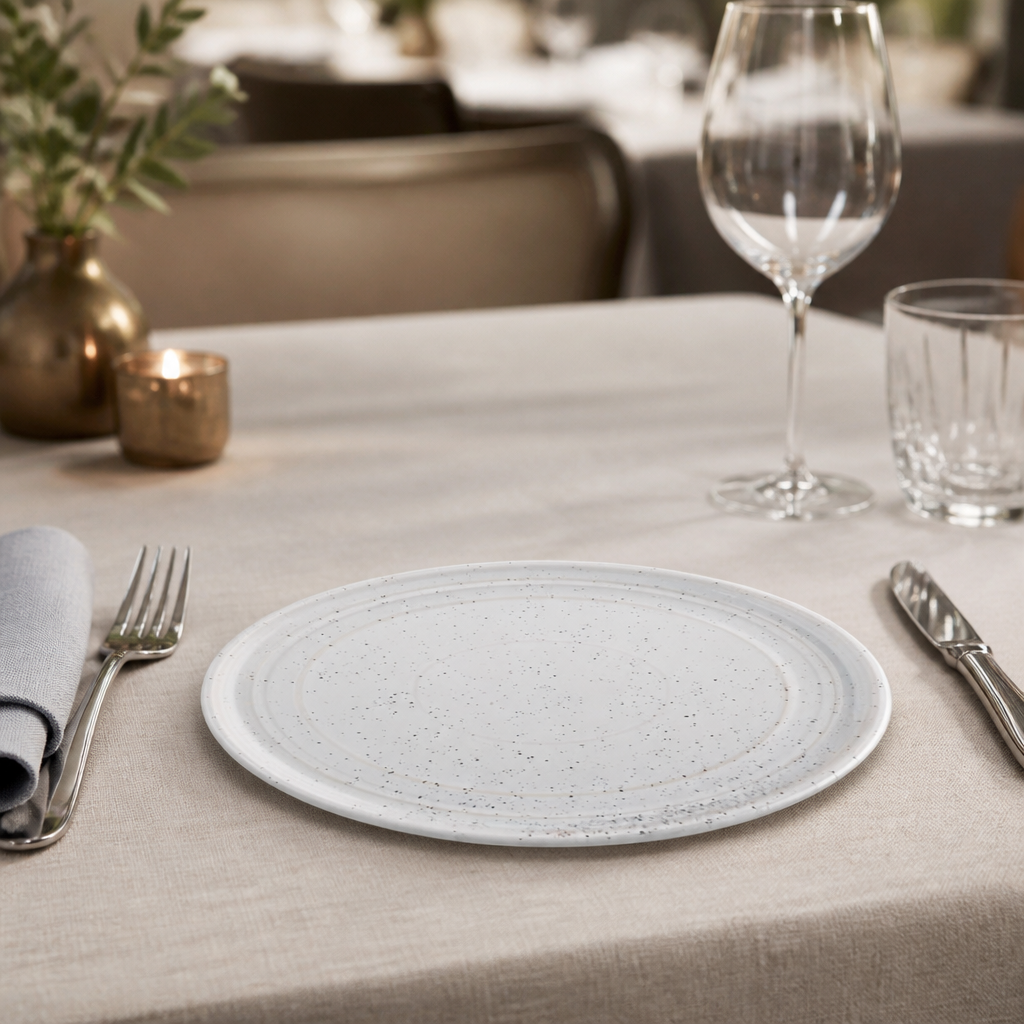 Commercial Flat Round Plates Speckle 220mm 6 Pack