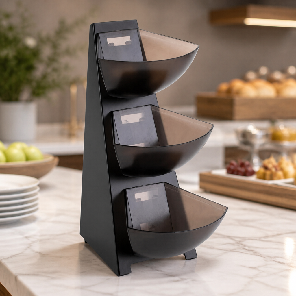 Three-Tier Commercial Display Stand with Grey Trays