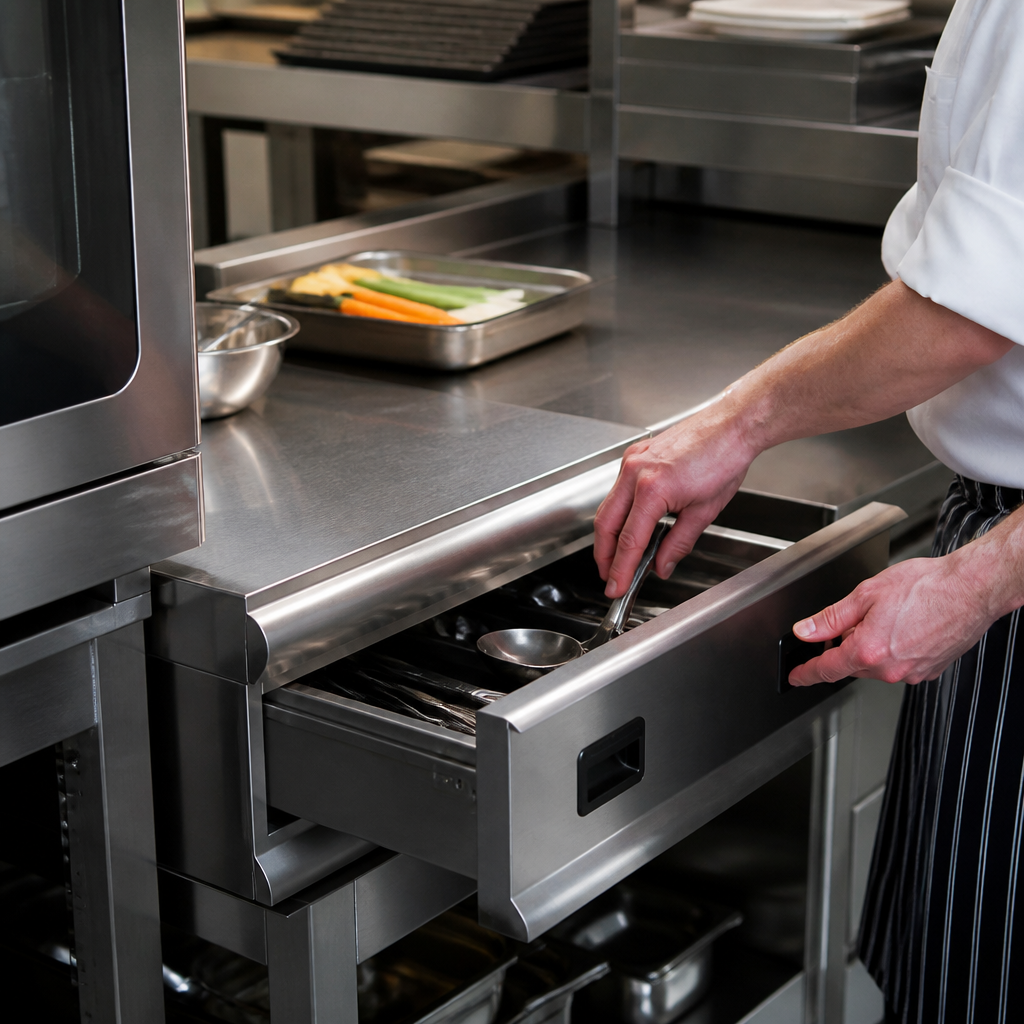Commercial Worktop With Drawer 600mm Width 4x 2/3 GN Capacity