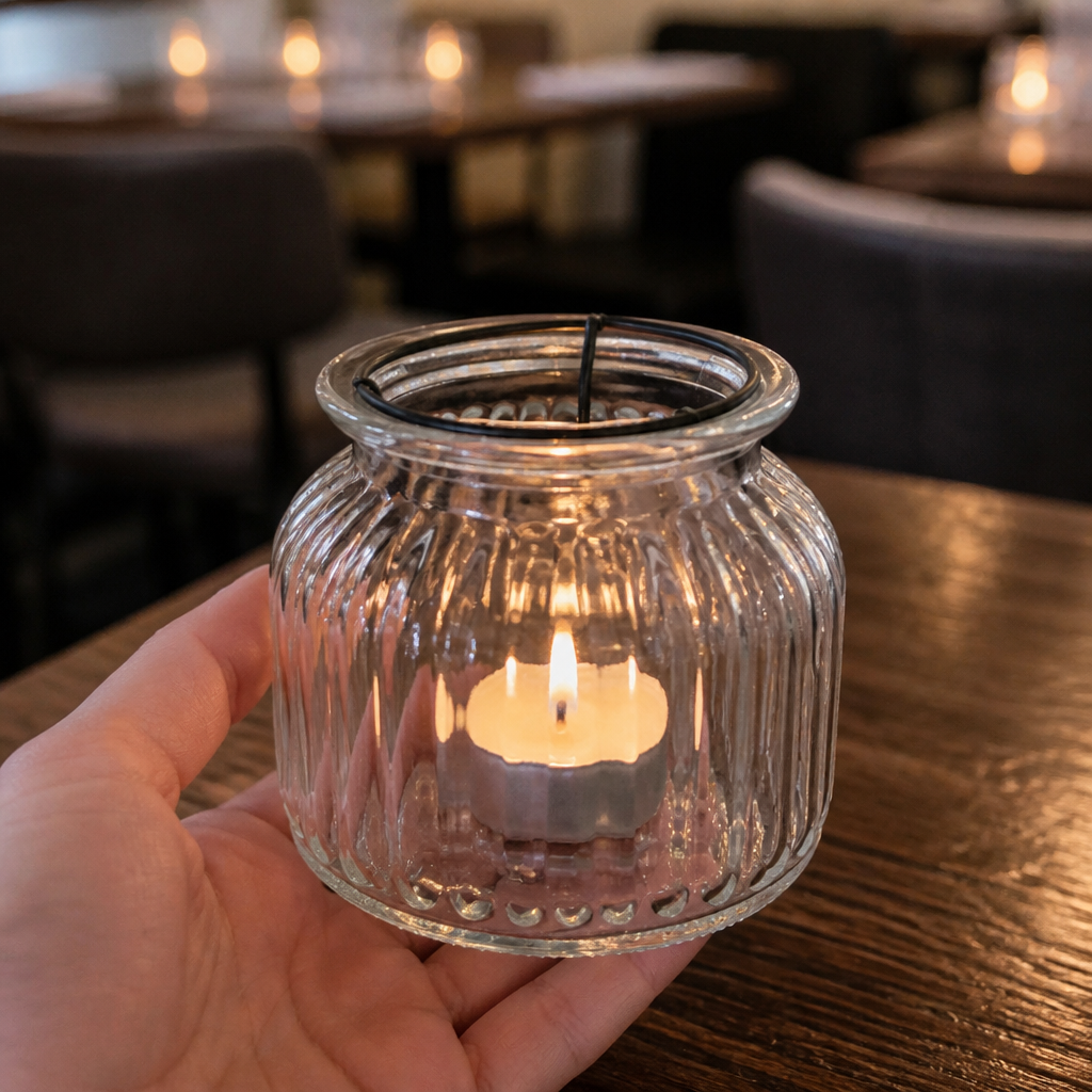 Commercial tealight holders 6 pack ribbed glass lantern style
