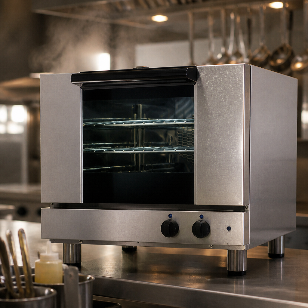 Commercial drop down door convection oven with 3x 2/3 GN capacity