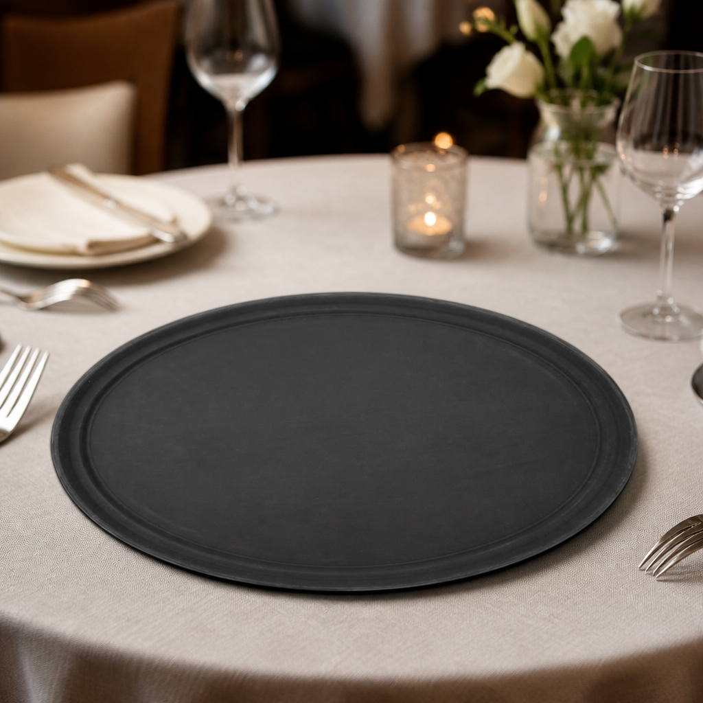 Commercial Non-Slip Oval Plastic Tray 685mm in black