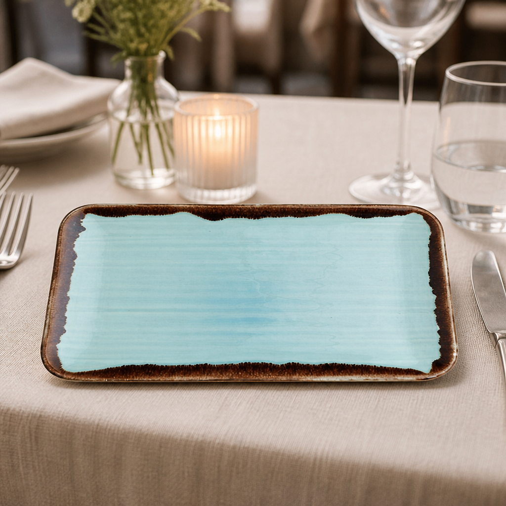 Commercial Rectangular Plates Turquoise 270x160mm 12 Pack