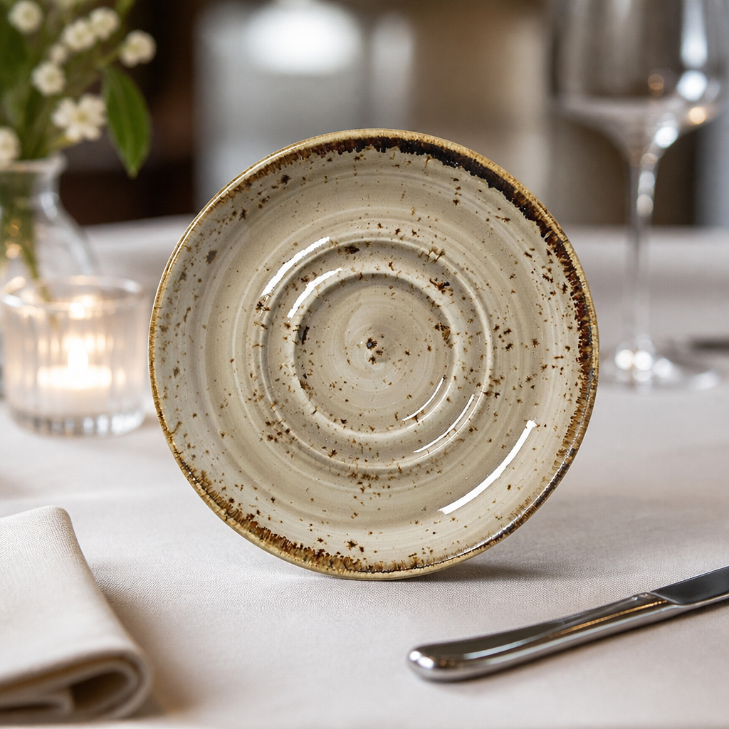 Small Double-Well Porcini Saucers 118mm for hot drinks service